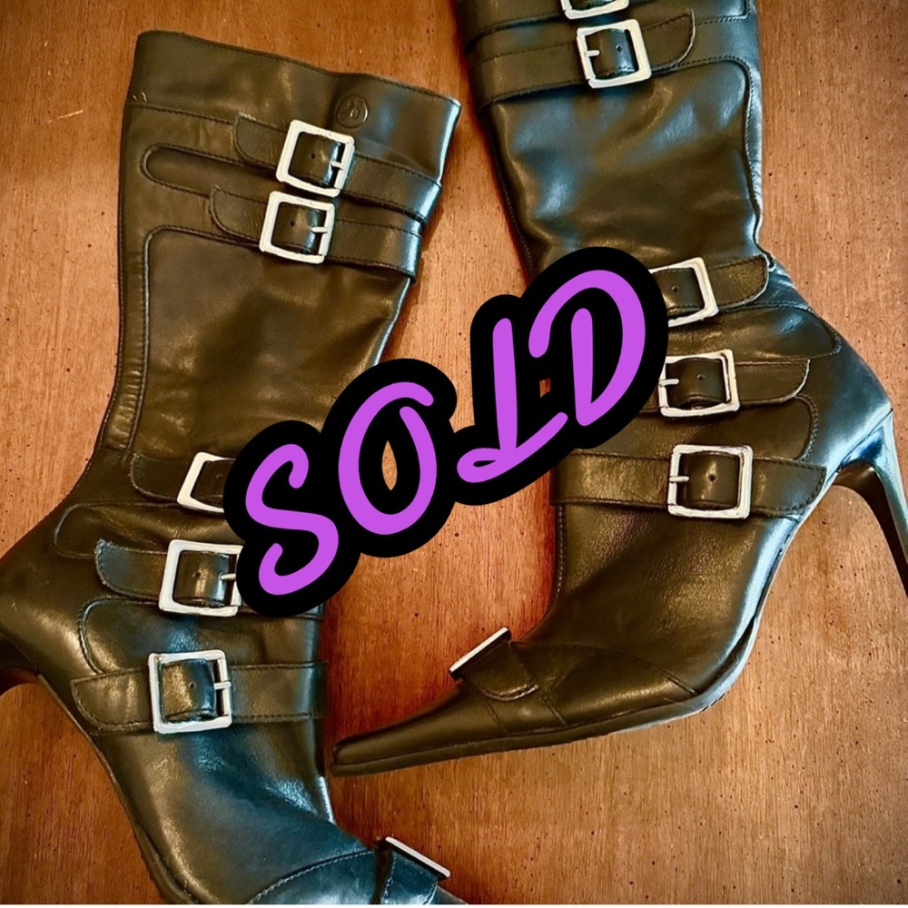 NEW Stylish Black Leather Buckle Boots